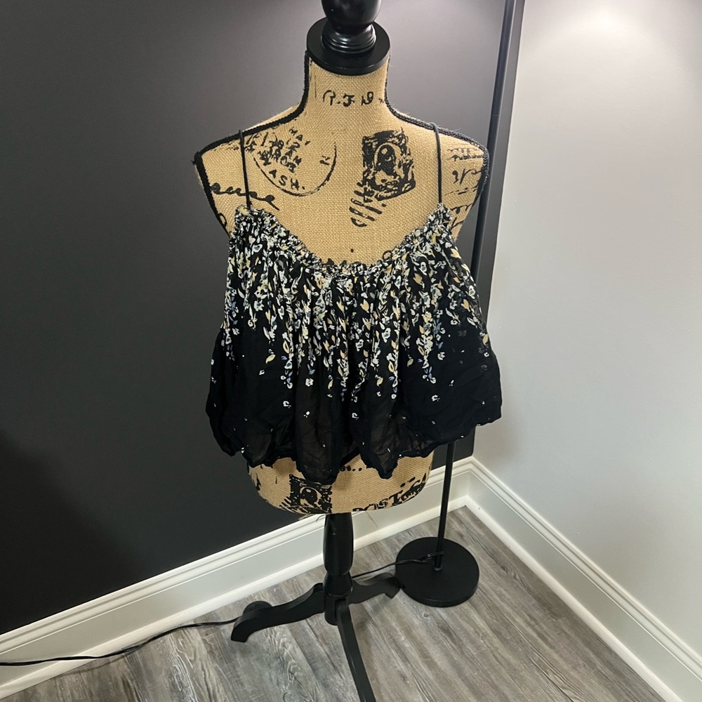 Free People Black Floral Blouse